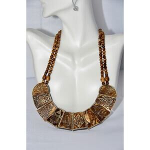 TIBETAN HANDCRAFTED 8 AUSPICIOUS SYMBOLS CARVED YAK BONE AMULET NECKLACE